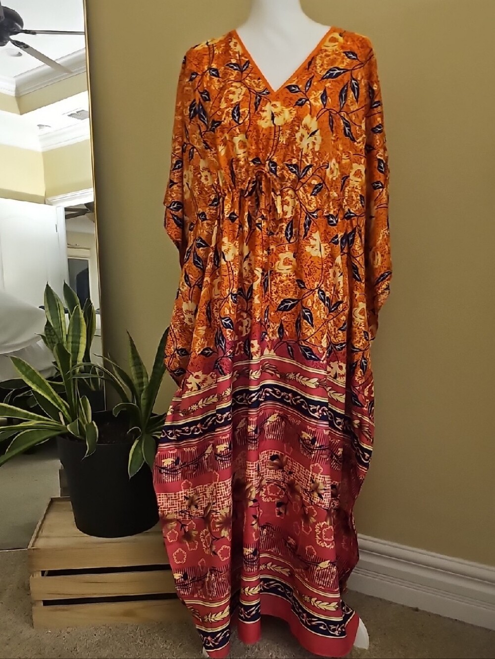 Bohemian V-Neck Floral Maxi Dress in Orange and Red